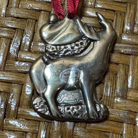 Gorham Santa & Reindeer Silver Ornament With Red Ribbon - Picture 2 of 4